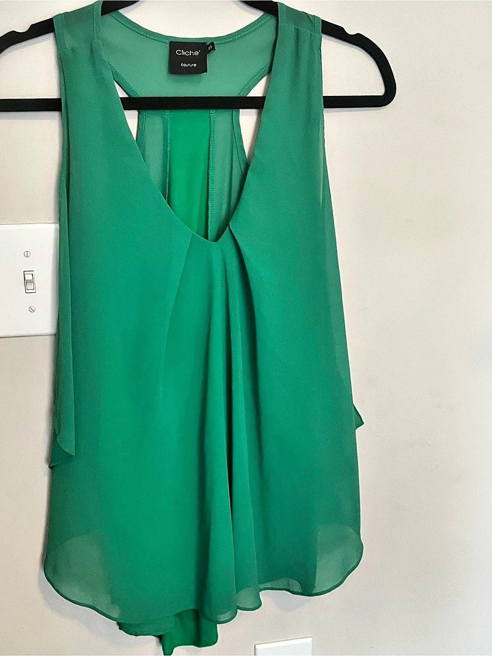 Cliche' Layered Green Blouse Size Medium Like New